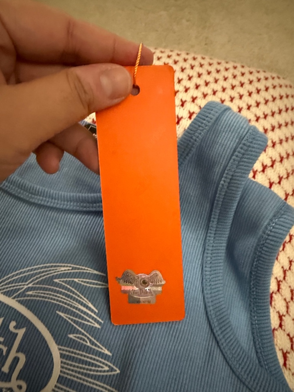Von Dutch Sky Blue Ribbed Logo Tank - Picture 5 of 6